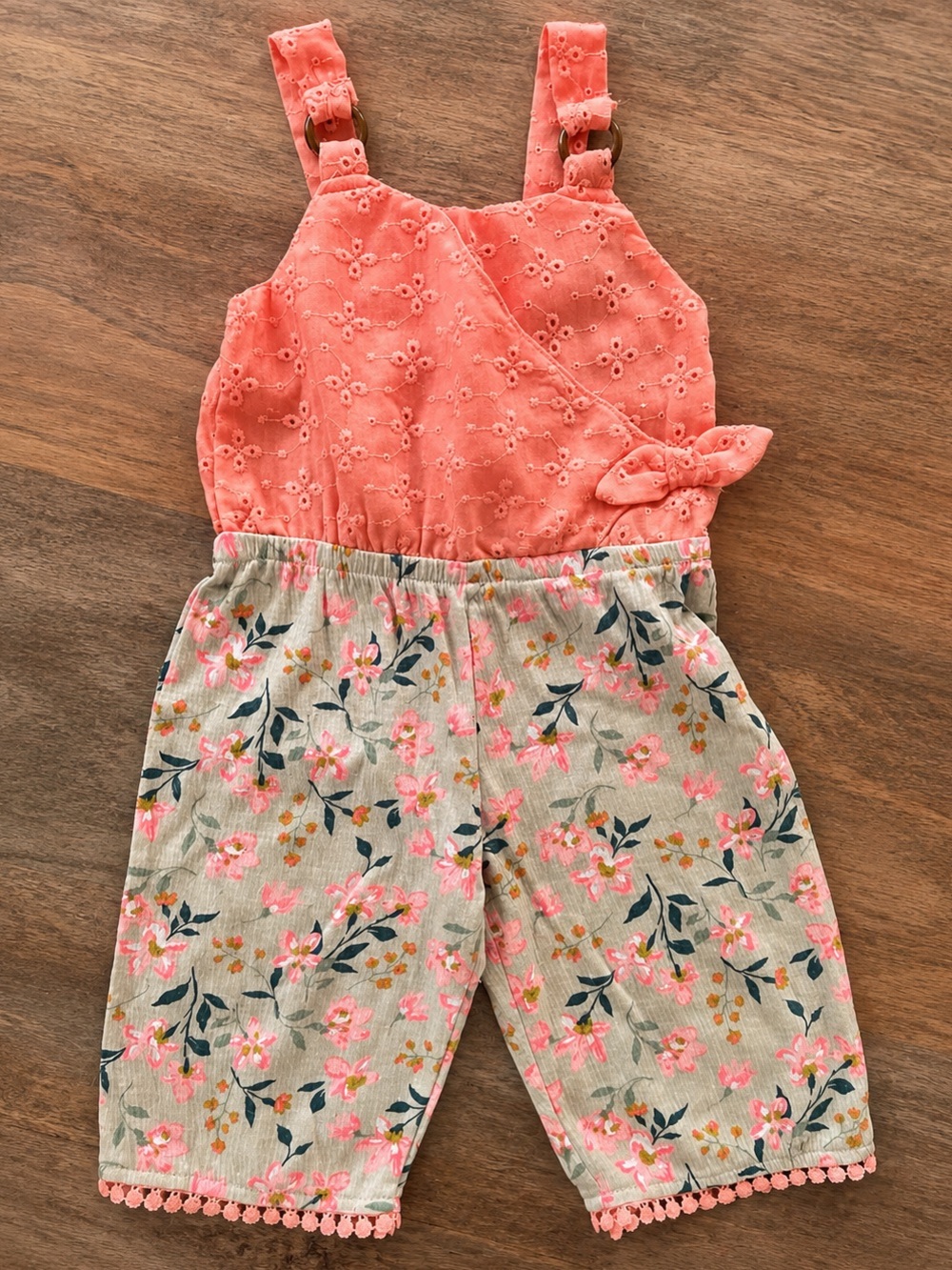 Little Lass Baby Girl 18M Coral Eyelet Floral Jumpsuit Romper